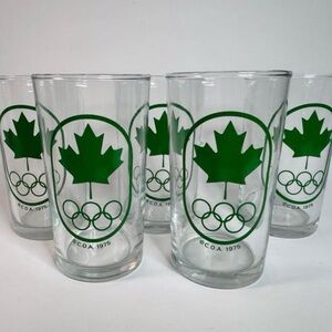 1976 Montreal Olympics Glasses – Set of 5, Vintage glass Olympic memorabilia